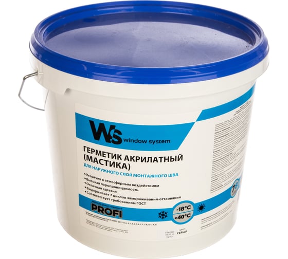 Изображение товара Акриловый герметик WINDOW SYSTEM цвет серый, ведро 7 кг WSoutgrey007