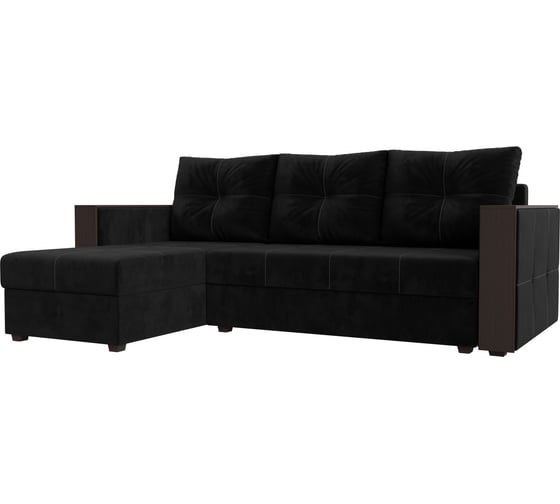 Изображение товара Угловой диван Лига диванов Валенсия Лайт угол левый полностью велюр черный 117751L