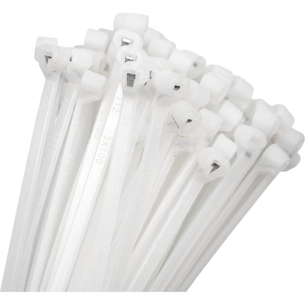 Изображение товара Нейлоновые стяжки с металлическим зубом FORTISFLEX КСЗ 3x100 белые 100 штук