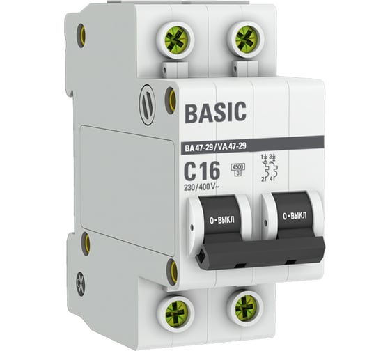Изображение товара Автоматический выключатель EKF 2P 16А (C) 4,5кА ВА 47-29 Basic mcb4729-2-16C