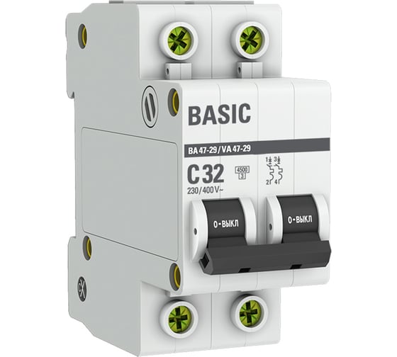 Изображение товара Автоматический выключатель EKF 32А С ВА 47-29 4.5кА 2P Basic mcb4729-2-32C