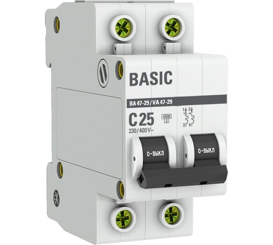Изображение товара Автоматический выключатель EKF 2P 25А (C) 4,5кА ВА 47-29 Basic mcb4729-2-25C