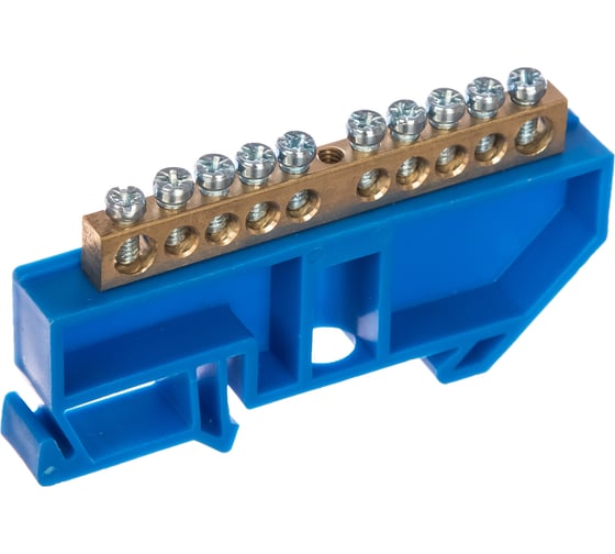 Изображение товара Нулевая шина EKF N (6x9мм) 10 отверстий латунь синий изолятор на DIN-рейку коробка (20 шт) PROxima sn0-63-10-d