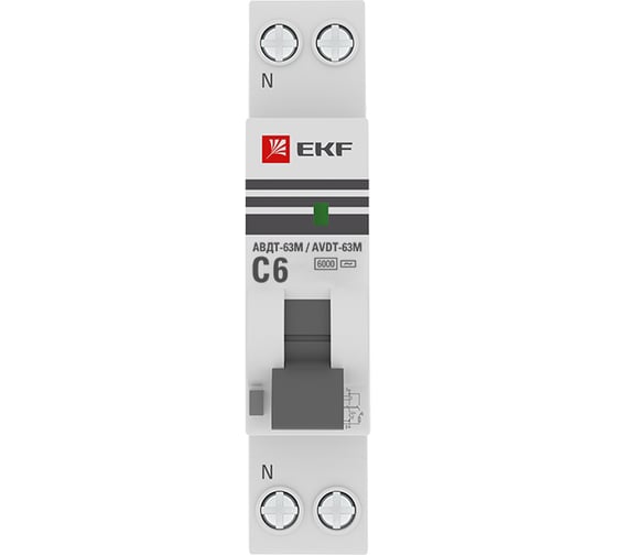 Изображение товара Автоматический дифференциальный выключатель EKF 1п 6А 30мА АВДТ-63М DA63M-6-30 5289561