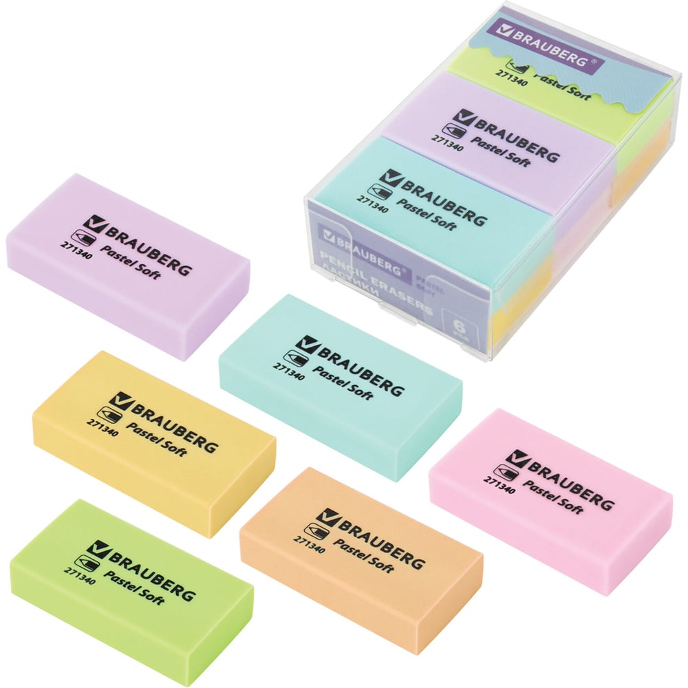 Изображение товара Ластики BRAUBERG Pastel Soft 6 шт. экологичный материал и яркие цвета Изображение товара Ластики BRAUBERG Pastel Soft 6 шт. экологичный материал и яркие цвета