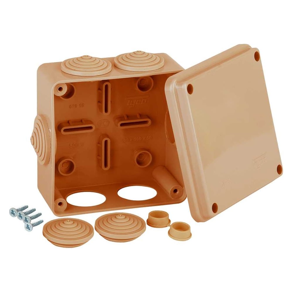 Изображение товара Распределительная коробка Рувинил Тусо для открытой проводки 100x100x50 мм не распространяющая горение 67050НГ-10-03