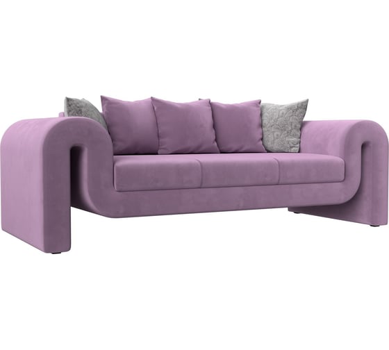 Изображение товара Прямой диван Лига диванов Волна полностью микровельвет сиреневый, подушки 3 микровельвет сиреневый, 2 велюр серый с узором 115622