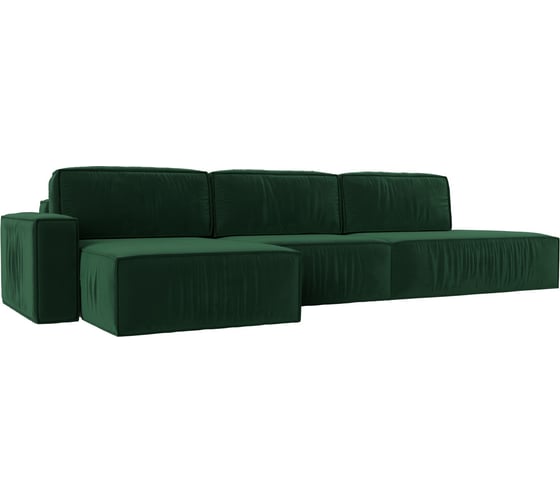 Изображение товара Угловой диван Лига диванов Прага модерн лонг левый угол полностью велюр зеленый 116586L