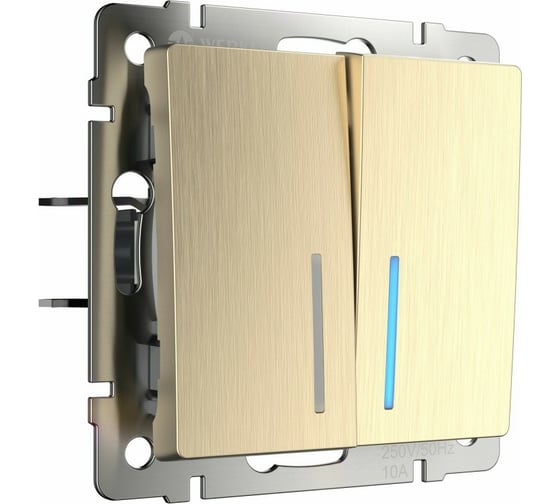 Изображение товара Выключатель WERKEL W1120110 двухклавишный с подсветкой шампань рифленый a051414