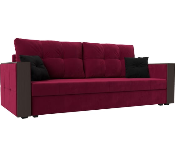 Изображение товара Прямой диван Лига диванов Валенсия Лайт полностью микровельвет бордовый, подушки микровельвет БОР/черн 117219