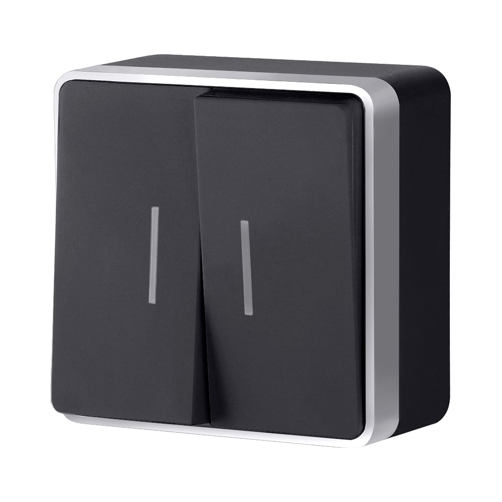 Выключатель WERKEL W5020134 двухклавишный с подсветкой Gallant черный с серебром a051144