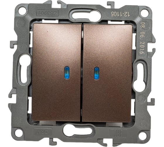 Изображение товара Двойной выключатель с подсветкой ЭРА 12-1105-13 10АХ-250В, IP20, бронза Б0019292