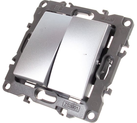 Изображение товара Двойной выключатель ЭРА 12-1104-03 10АХ-250В, IP20, алюминий Б0014647