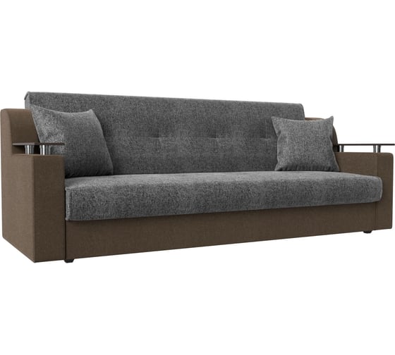 Изображение товара Прямой диван Лига диванов книжка Сенатор основа рогожка серая, компаньон рогожка коричневая 110134