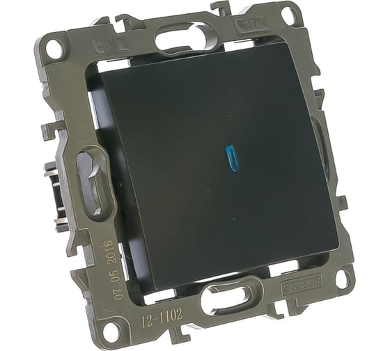 Изображение товара Выключатель с подсветкой ЭРА 12-1102-05 10АХ-250В, IP20, антрацит Б0014637