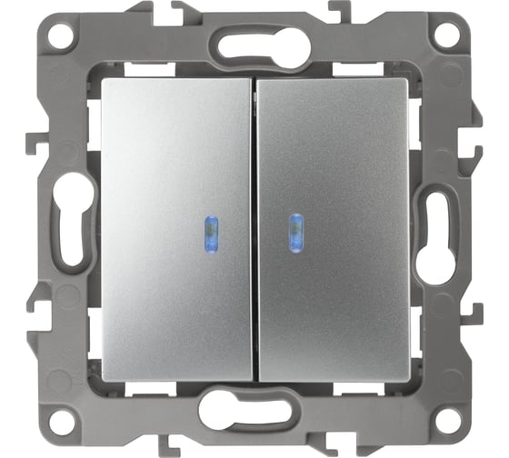 Изображение товара Двойной выключатель с подсветкой ЭРА 12-1105-03 10АХ-250В, IP20, алюминий Б0014659