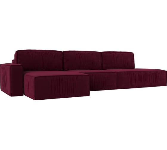 Изображение товара Угловой диван Лига диванов Прага модерн лонг левый угол полностью микровельвет бордовый 116592L