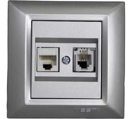 Изображение товара Розетка Metronex Electric Roma Silver для сетевого кабеля LAN + Phone двойная FRZ00010113SRM
