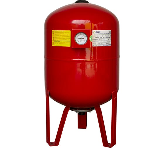 Изображение товара Вертикальный бак с ножками и манометром CRUWA 50л, 16 бар, красный, замен. мембрана epdm, пр-во by oren/турция/ CRW 50VM 16.RED