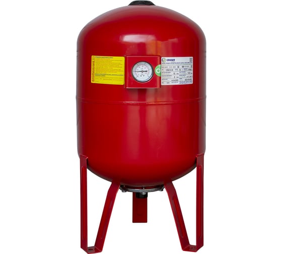 Изображение товара Вертикальный бак с ножками и манометром CRUWA 50л, 10 бар, присоед. 1", красный, замен. мембрана epdm, пр-во by oren/турция/ CRW 50 VMRED