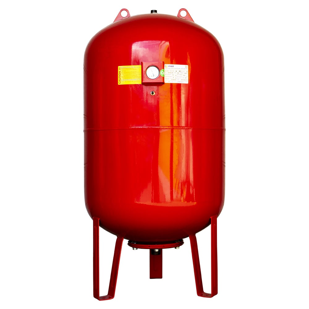 Изображение товара Вертикальный бак с ножками и манометром CRUWA 300л, 10 бар, присоединение 1 1/4, красный