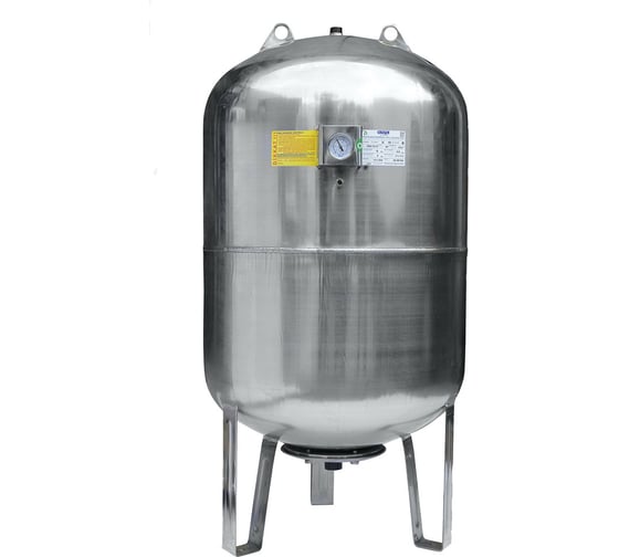 Изображение товара Вертикальный бак с ножками и манометром CRUWA 200 л, aisi 304 сталь, 10 бар, присоед. 1"замен мембрана epdm, пр-во by oren/турция/ CRW SS 200 VM