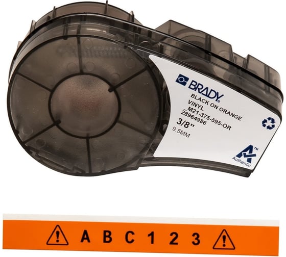Изображение товара Лента 9.53мм/6.4м винил, черный на оранжевом Brady M21-375-595-OR brd142809