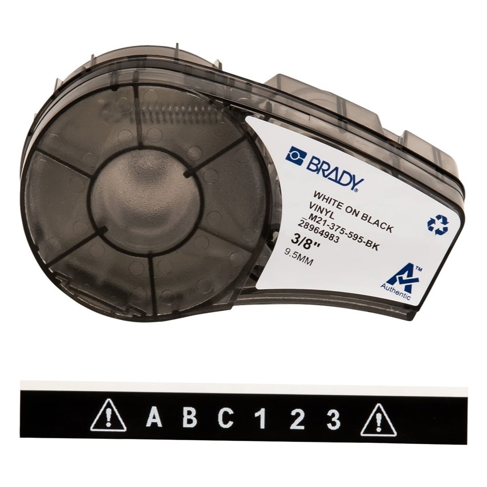 Изображение товара Лента 9.53мм/6.4м винил, белый на черном Brady M21-375-595-BK brd139741