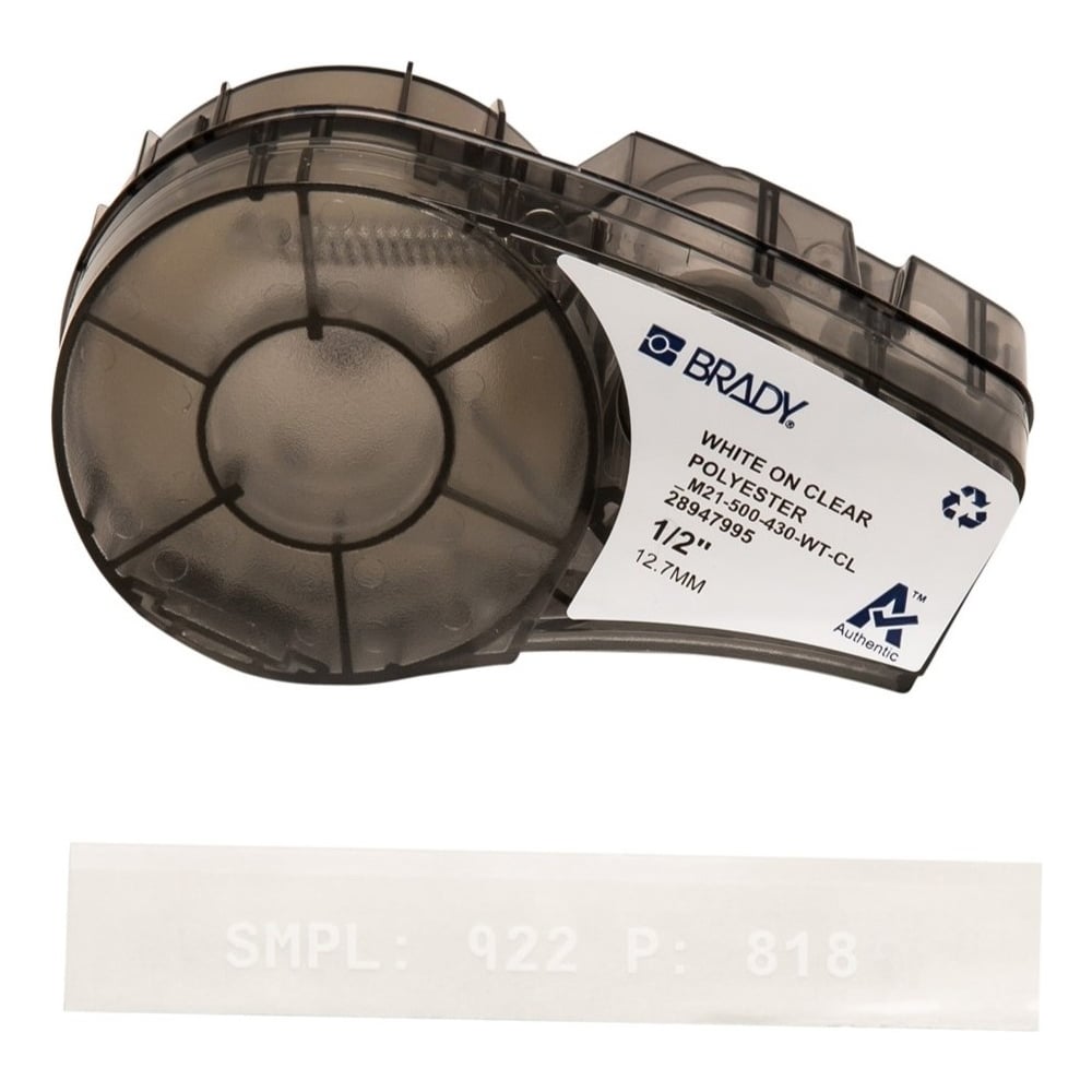 Изображение товара Лента 12.7мм/6.4м белая на прозрачном фоне Brady для термотрансферной печати
