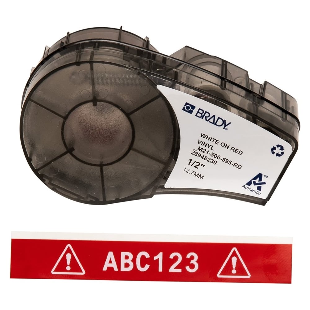 Изображение товара Виниловая лента Brady 12.7мм 6.4м для термотрансферной печати белая на красном