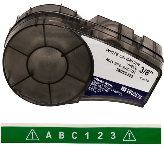 Изображение товара Лента 9.53мм/6.4м винил, белый на зеленом Brady M21-375-595-GN brd142802