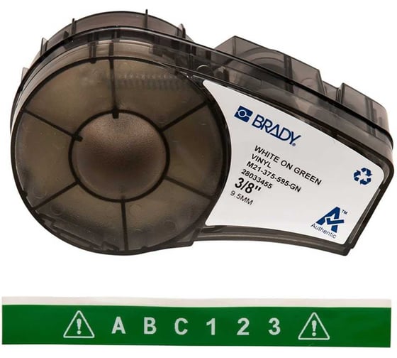 Изображение товара Лента 9.53мм/6.4м винил, белый на зеленом Brady M21-375-595-GN brd142802