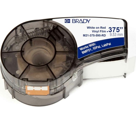 Изображение товара Лента 9.53мм/6.4м винил, белый на красном Brady M21-375-595-RD brd142810