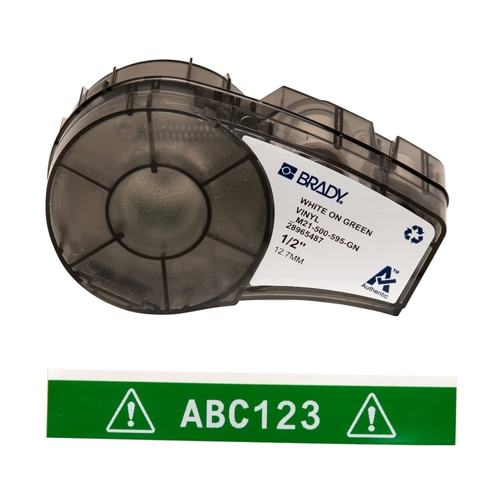Изображение товара Лента виниловая Brady 12.7 мм 6.4 м белый на зеленом для термотрансферной печати Изображение товара Лента виниловая Brady 12.7 мм 6.4 м белый на зеленом для термотрансферной печати