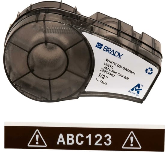 Изображение товара Лента 12.7мм/6.4м винил, белый на коричневом Brady M21-500-595-BR brd139736