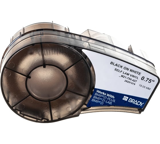 Изображение товара Самоламинирующийся кабельный маркер BRADY M21-750-427 19.05 мм/4.3 м, винил, черный на белом brd110927