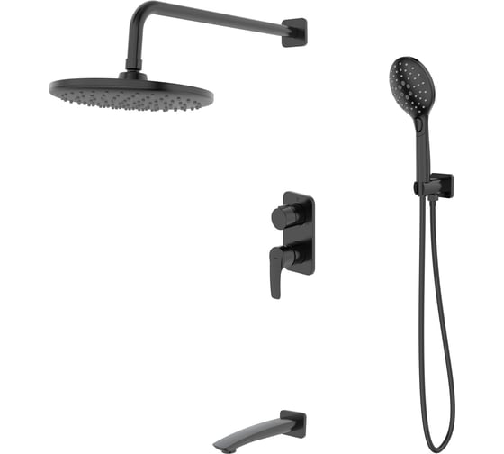 Изображение товара Душевая система скрытого монтажа с тропическим душем, ручным душем и изливом IDDIS Ray черный матовый RAYBL03i68