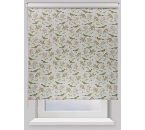 Изображение товара Рулонная штора PRAKTO BLACKOUT PRINT Райские птицы 70x160 см, зеленый 9403219041
