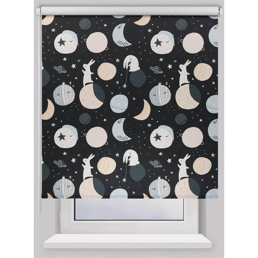 Изображение товара Рулонная штора PRAKTO BLACKOUT PRINT Лунный заяц 80x160 см черный