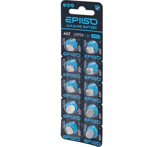 Изображение товара Элементы питания Epilso щелочной/алкалиновый 10 шт. в блистере ag07/ 395/ 399/ sr927sw/ sr927w/ lr926/ lr57/ 195/ gp395f/ v395/ v399 EPB-AG07-10BC