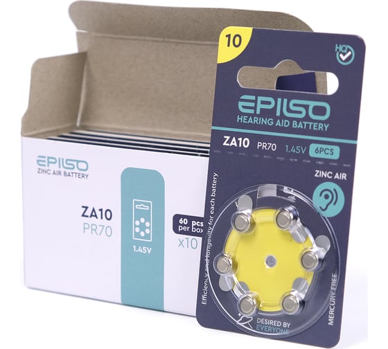 Изображение товара Элементы питания Epilso za10 (pr70) 1.45v упаковка 60 шт EPB-ZA10-60pc
