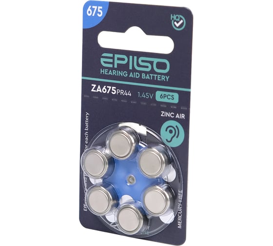 Изображение товара Элементы питания Epilso za675 (pr44) 1.45v 6 шт на блистере EPB-ZA675-6BC