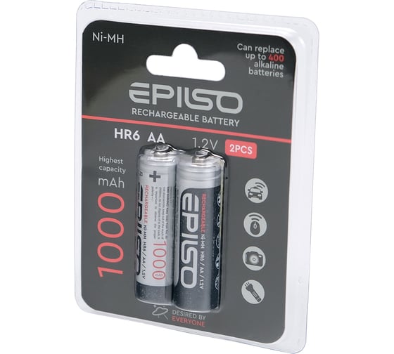 Изображение товара Никель-металл-гидридный аккумулятор Epilso (nimh)hr6/aa 1000mah 2bc 1.2v EPB-HR6-1.0