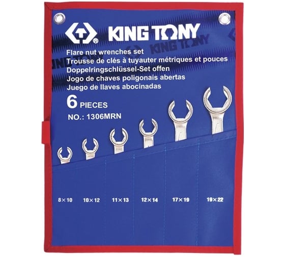 Изображение товара Набор разрезных ключей, 8-22 мм, чехол из теторона, 6 предметов KING TONY 1306MRN