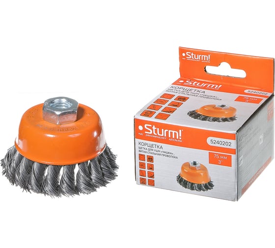 Изображение товара Щетка чашечная, витая стальная проволока (75 мм; М14х2 мм) Sturm 5240202