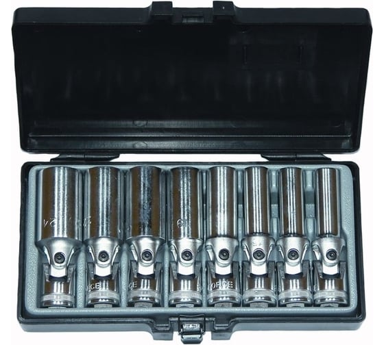 Изображение товара Набор длинных 6-гранных головок 1/2" с карданом, 8шт. FORCE 4084