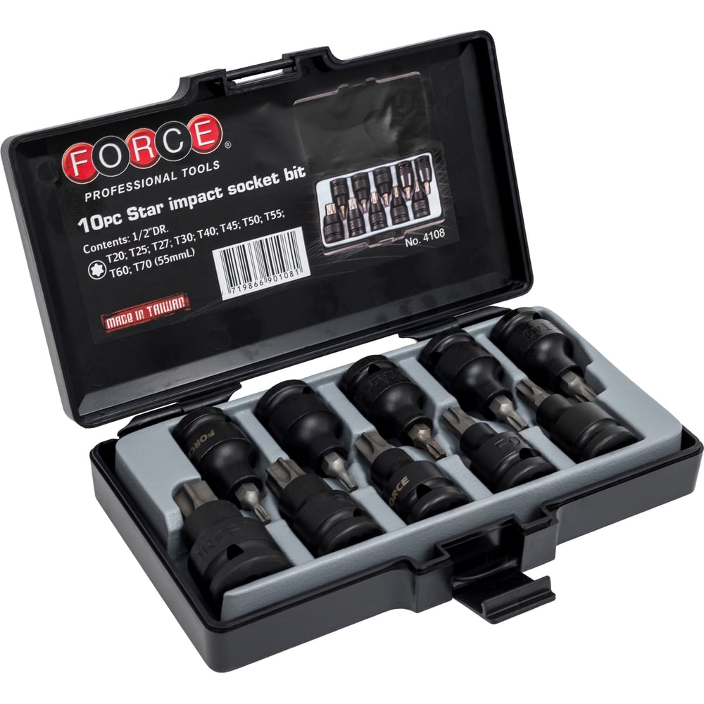 Изображение товара Набор ударных головок-бит TORX 1/2'' 10 шт FORCE 4108
