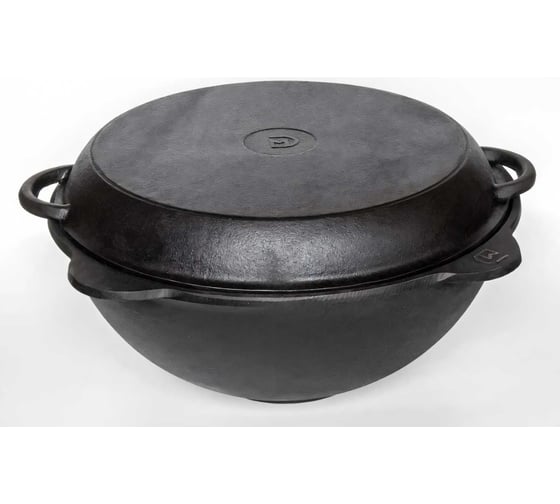Изображение товара Чугунный казан Davr Metall 10 л плоское дно с крышкой сковородкой казан10(плоск)+крыш(сков)10л