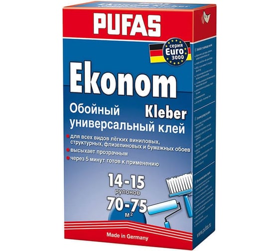 Изображение товара Универсальный клей для обоев Pufas ЭКОНОМ 0,5кг тов-126826