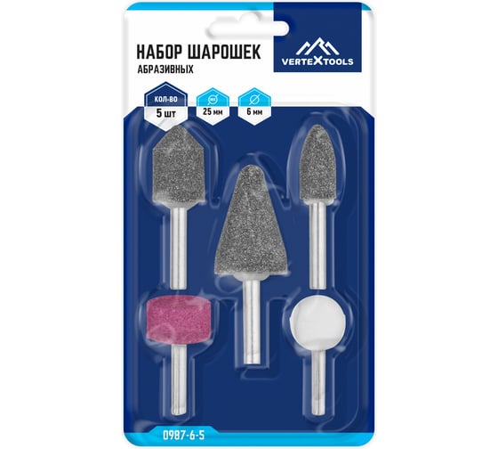 Изображение товара Набор шарошек абразивных 5 шт vertextools 0987-6-5